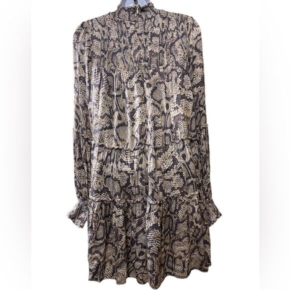 Anthropologie X Karlie Smocked Chiffon Tiered Snake Print Dress Western Festival - Picture 5 of 16